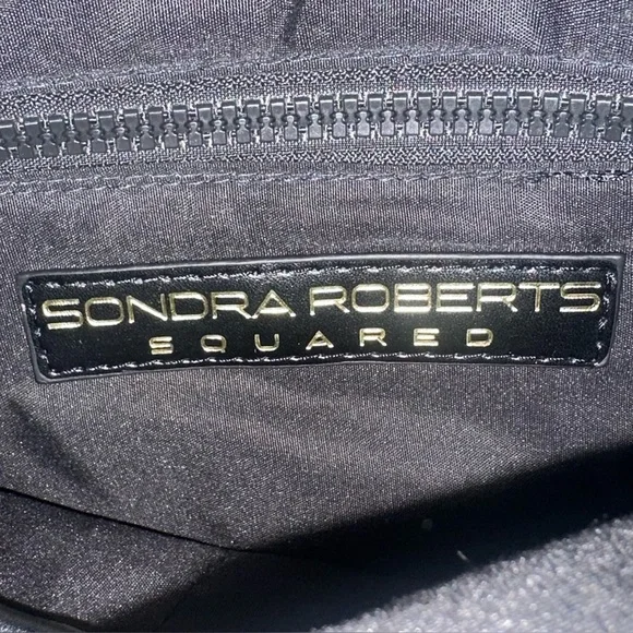 Sondra Roberts Squared Black Quilted Puffer Crossbody Bag w/Striped Strap NWOT - Picture 3 of 11